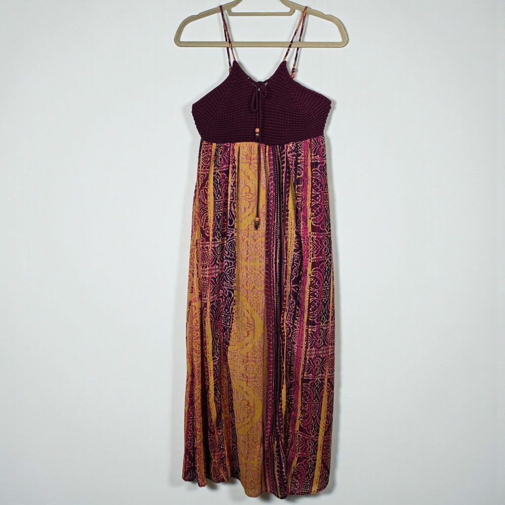 Xhilaration Smocked Top Boho Maxi Dress Woman Small Spaghetti Straps Lined Boho